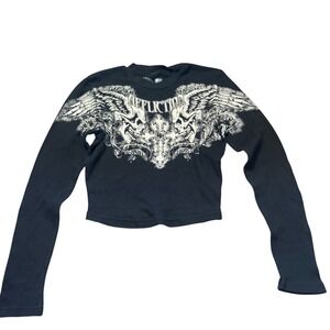 Affliction Mens Small Black Thermal Long Sleeve Graphic Shirt Skull goth alt emo